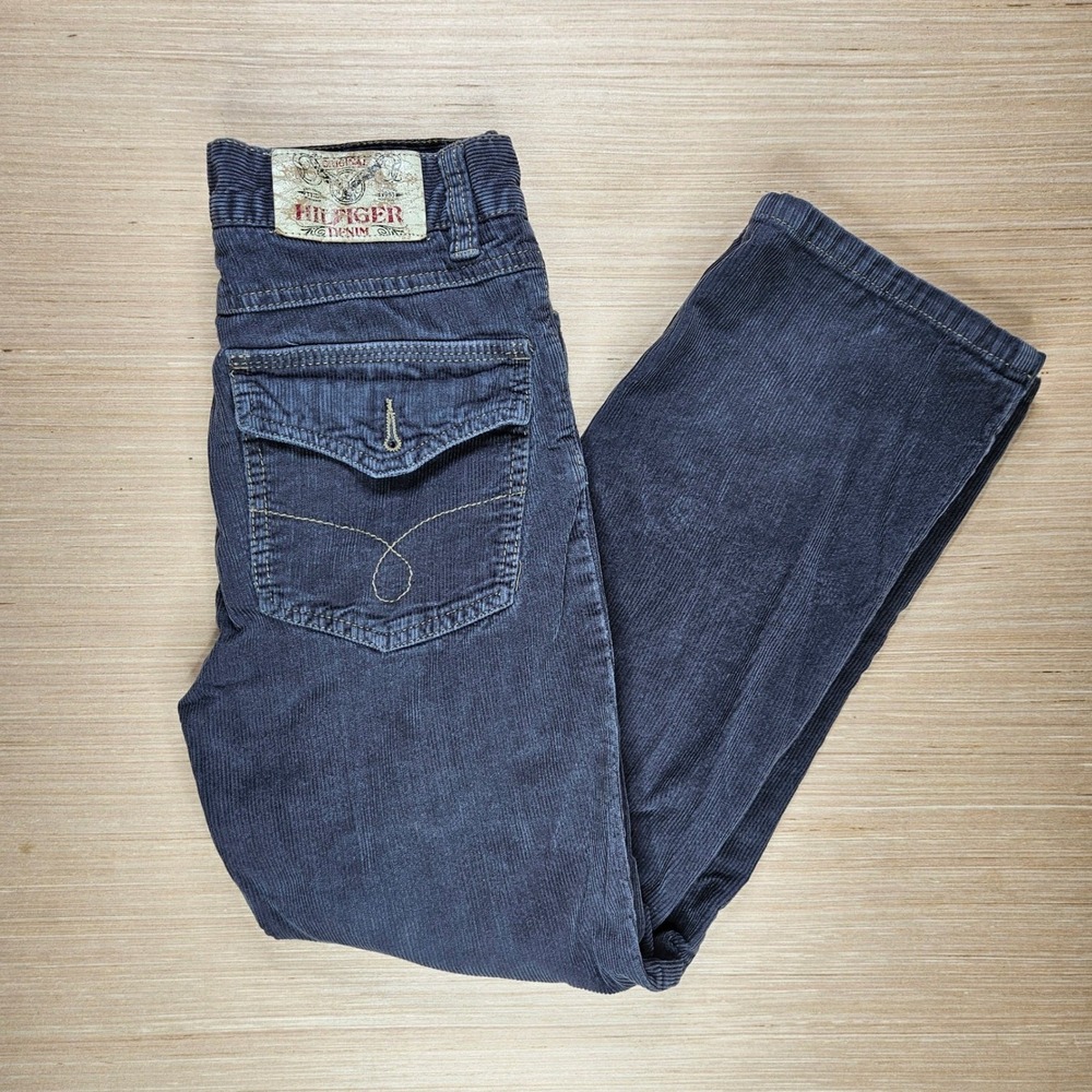 Tommy Hilfiger Corduroy Pants Boys 8 24x23 Blue Straight Leg Preppy Classic READ